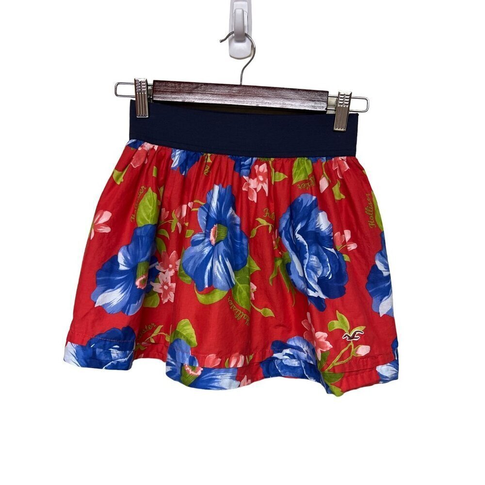 Hollister Red Blue Floral Bubble Mini Skirt Women's Size XS
